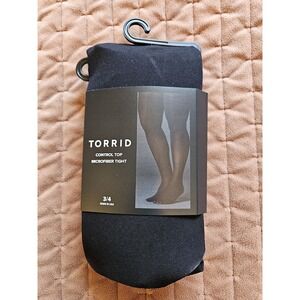 NIP Torrid Control Top Black Opaque Microfiber Tights Plus Size (22/26) 3/4